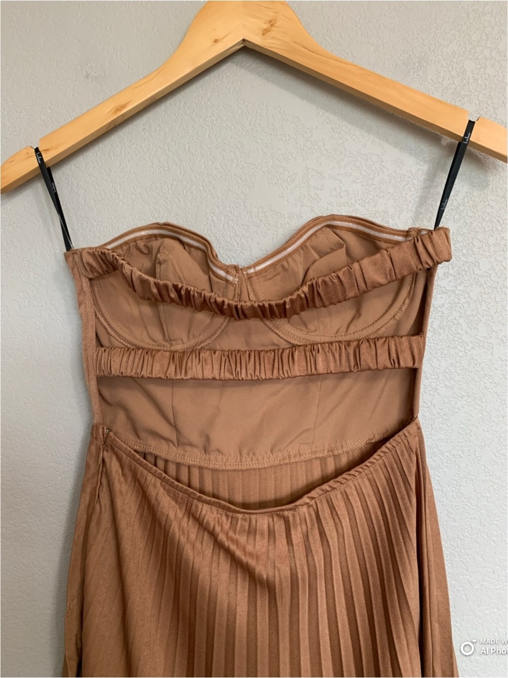 Lulu's Strapless Pleated Midi Dress in Chestnut Brown - Picture 7 of 15